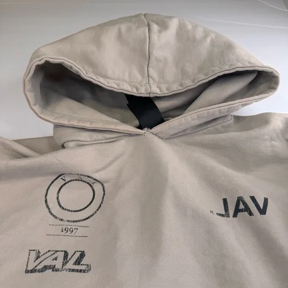 Val. Khristopher Hoodie Men’s Large Cotton Ivory Oversize Distressed Streetwear